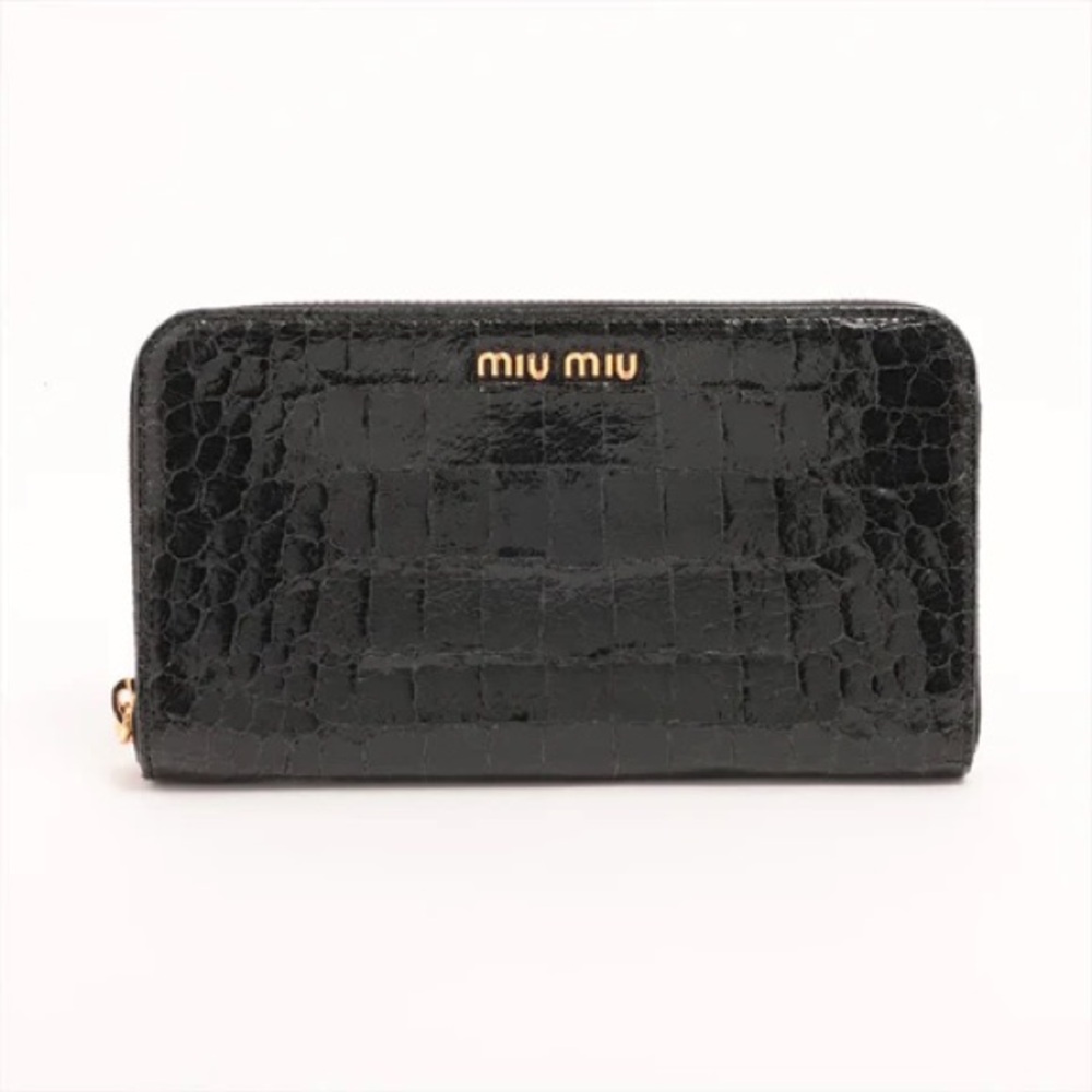 Miu Miu Black Croc-Embossed Leather Wallet